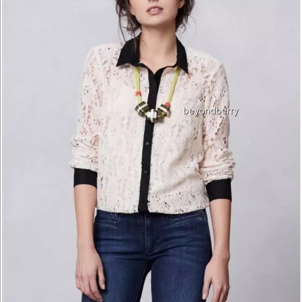 Anthro Vanessa Virginia Gemma Lace Button Down Blouse